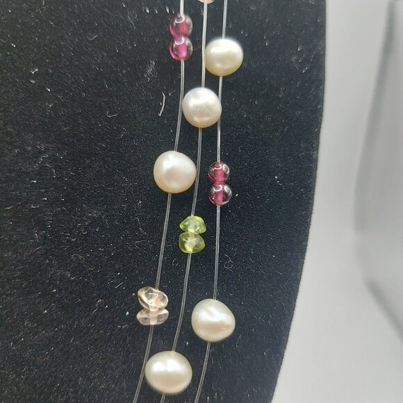 Vintage Illusion floating necklace with pearls amethyst and peridot beads silver - Picture 3 of 4